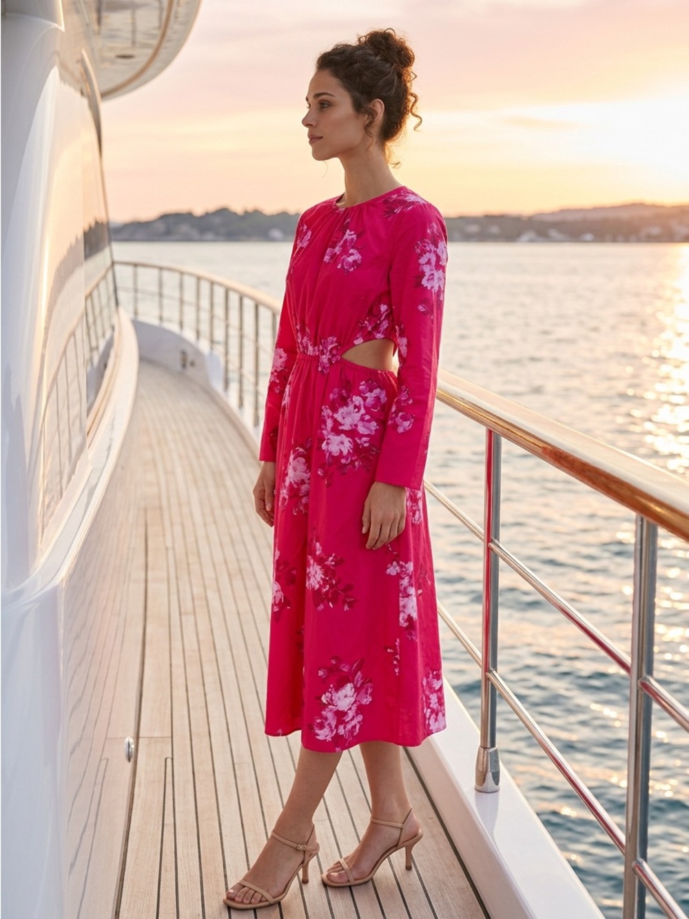 NWOT Women’s Fuchsia Floral Maxi Dress with Side Cutout
